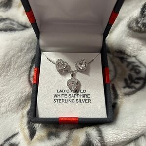 Sterling Silver Heart Pendant Necklace with White Sapphire